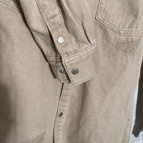 Zara Man Unisex Denim Relaxed Fit Shirt Jacket Shacket Cotton Beige Tan Size S - Picture 4 of 13
